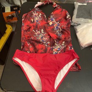 Women's Red Floral Tankini Style Bikini 2XL NWOT